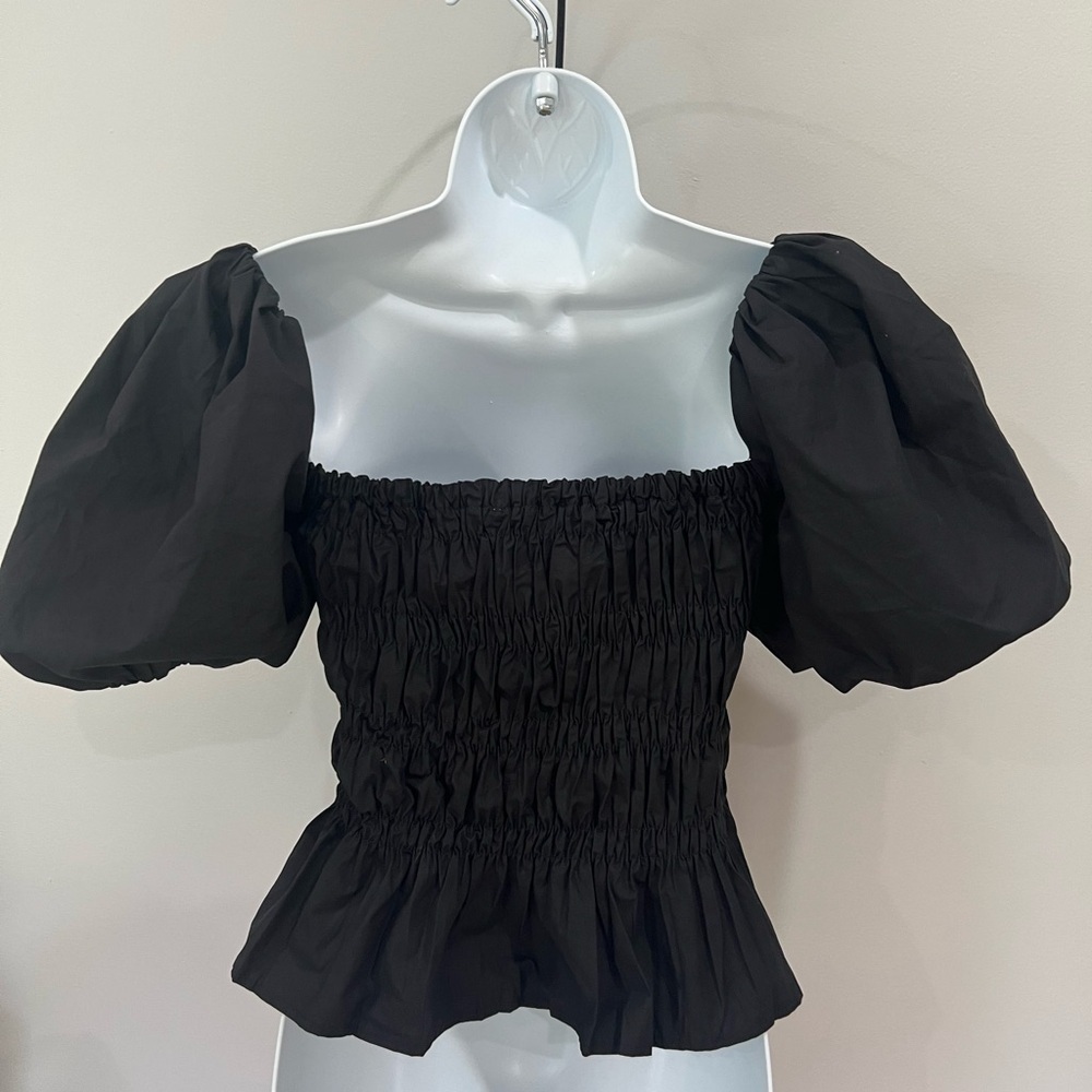 NWT ASTR The Label Savina Puff Bubble Sleeve Square Neck Smocked Peplum Top S - Picture 6 of 12